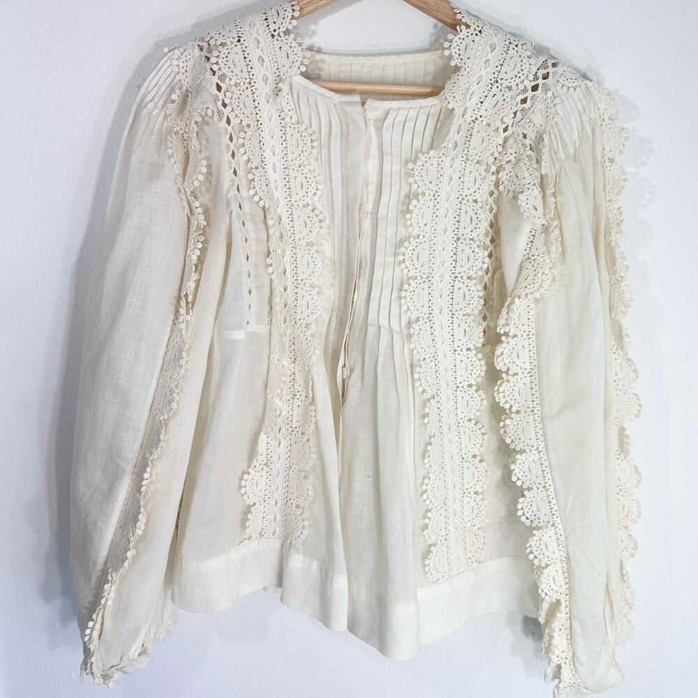 Isabel Marant Nell Lace Trimmed Embroidered Blouse Long Sleeve | Cream | SZ 2